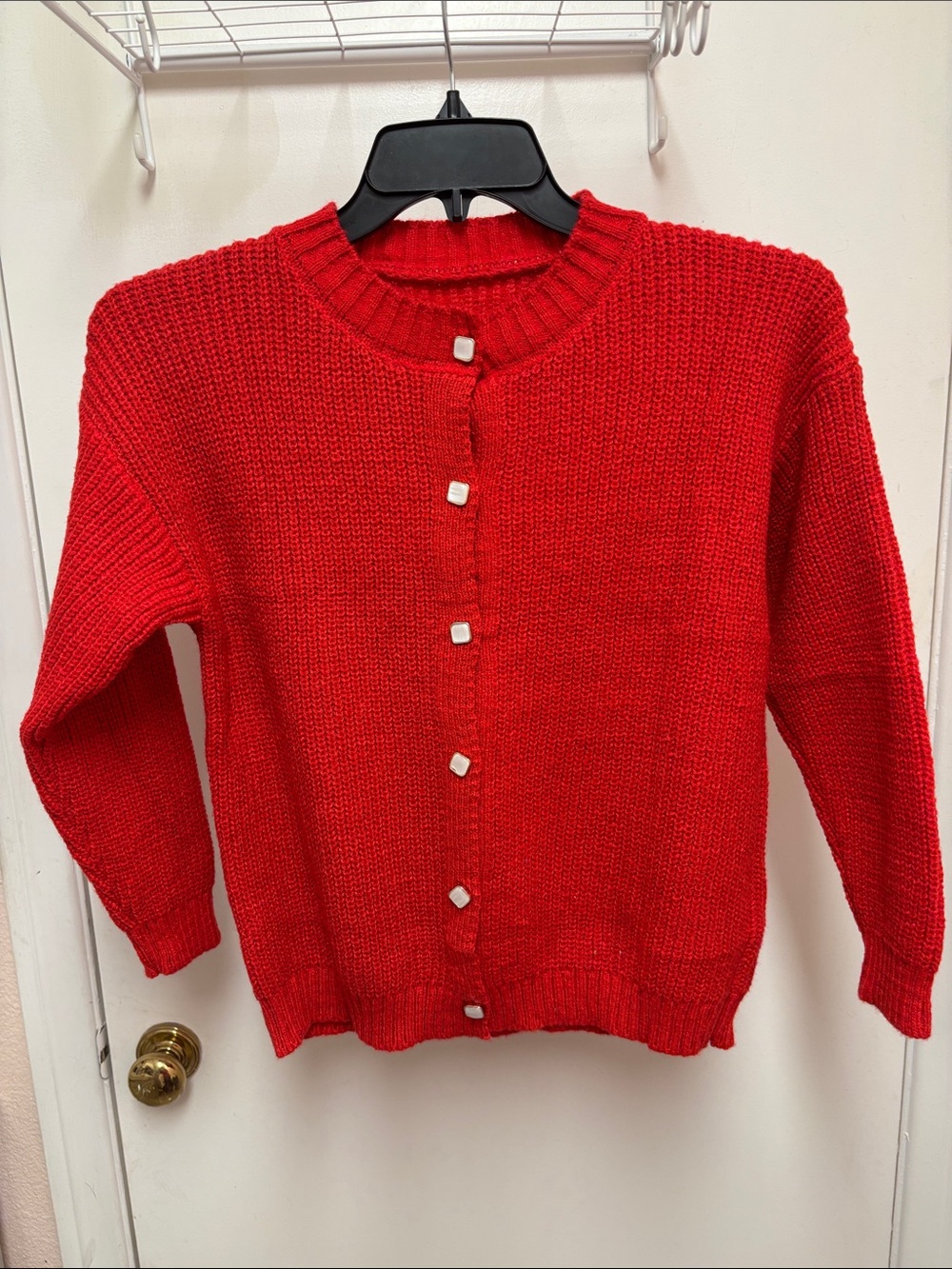 Red Button-Front Ribbed Cardigan Sweater - Picture 2 of 5
